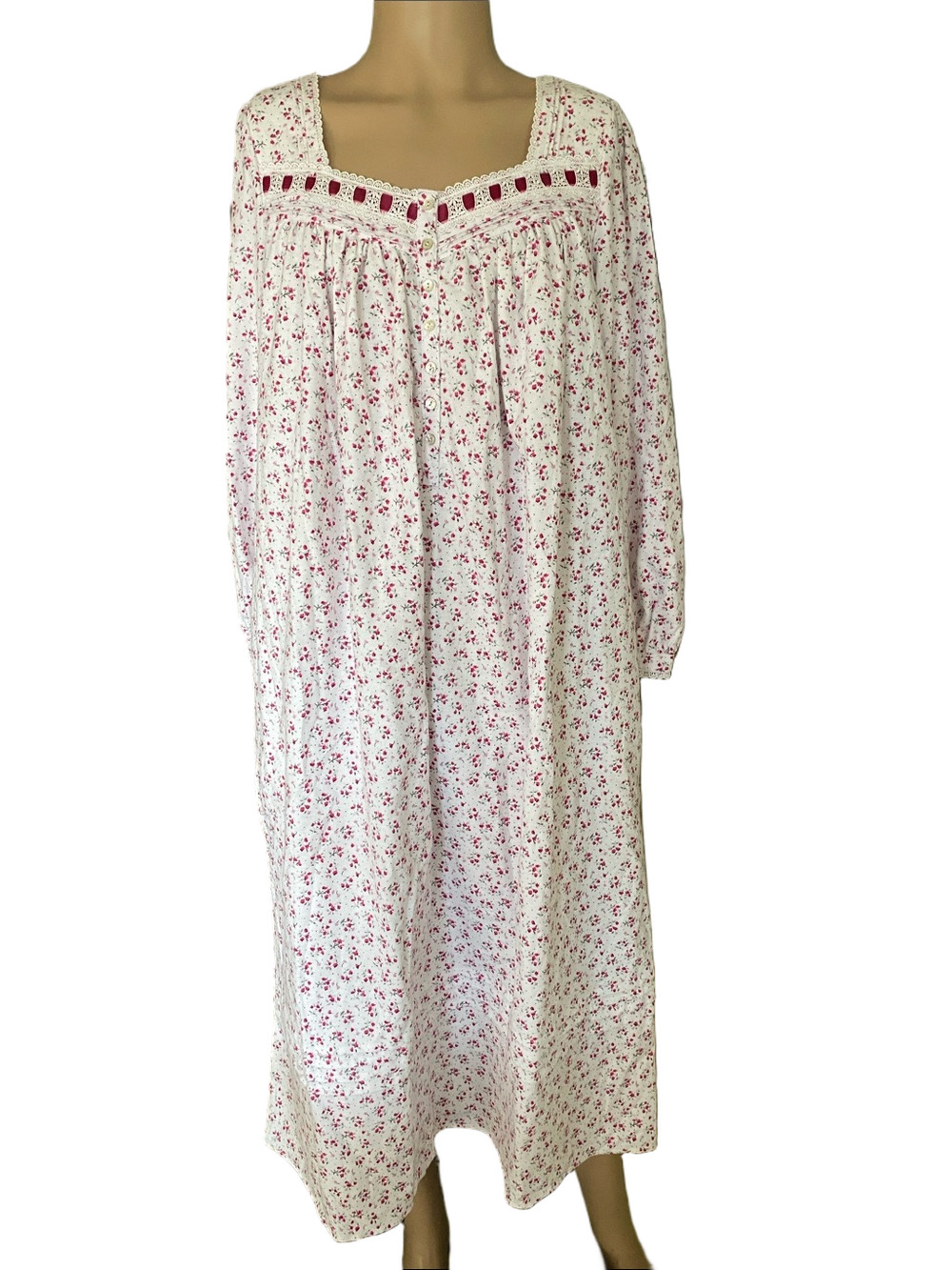 Eileen West White Maxi Nightgown with Pink Floral Print - Picture 1 of 11